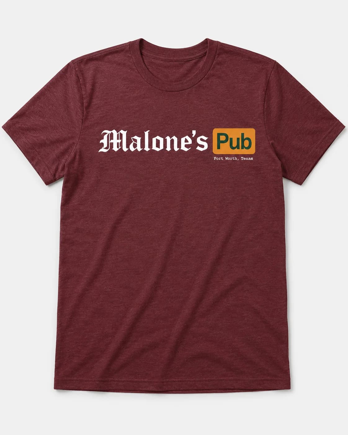 Maroon Malone's Pub logo tee