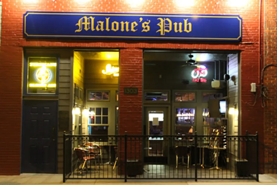 Malone's Pub exterior sign in Downtown Fort Worth